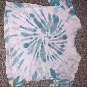 White and blue tie dye crop top